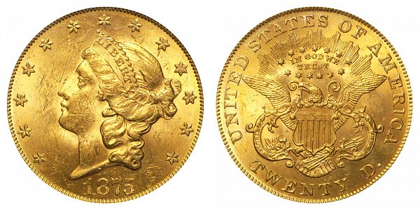 1875 Liberty Head $20 Gold Double Eagle - Twenty Dollars 