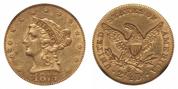 1875 S Liberty Head $2.50 Gold Quarter Eagle - 2 1/2 Dollars 