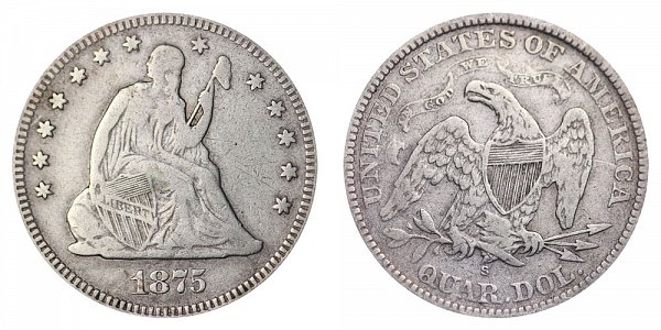 1875 S Seated Liberty Quarter