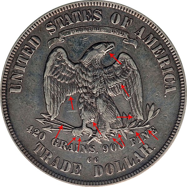 1876 CC Trade Silver Dollar - Doubled Die Reverse DDR 