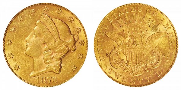 1876 CC Liberty Head $20 Gold Double Eagle - Twenty Dollars 