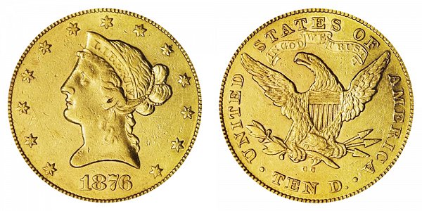 1876 CC Liberty Head $10 Gold Eagle - Ten Dollars 