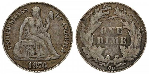 1876 CC Seated Liberty Dime