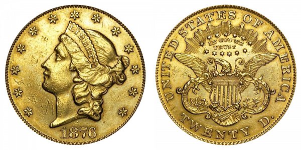 1876 Liberty Head $20 Gold Double Eagle - Twenty Dollars 