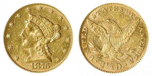 1876 Liberty Head $2.50 Gold Quarter Eagle - 2 1/2 Dollars 