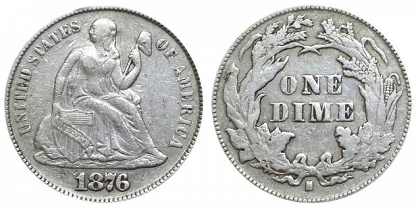 1876 S Seated Liberty Dime 