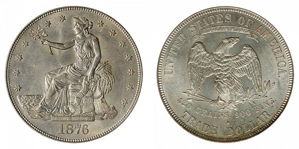 1876 S Trade Silver Dollar - Type 1 Obverse - Type 2 Reverse 