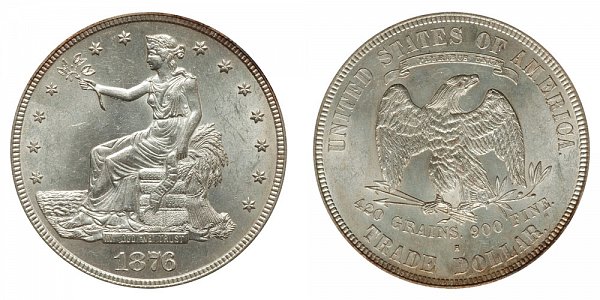 1876 S Trade Silver Dollar - Type 2 Obverse - Type 2 Reverse 