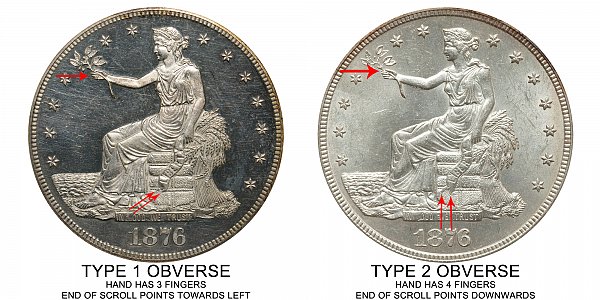 1876 CC Trade Silver Dollar Varieties - Difference and Comparison