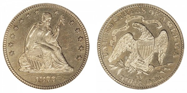 1877 CC Seated Liberty Quarter 