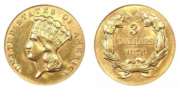 1878 Indian Princess Head $3 Gold Dollars - Three Dollars 