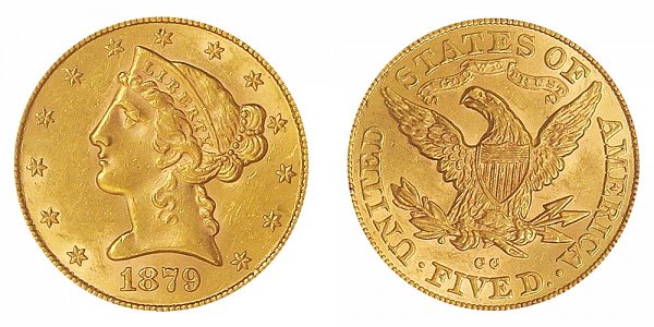 1879 CC Liberty Head $5 Gold Half Eagle - Five Dollars 