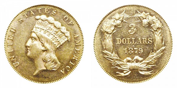 1879 Indian Princess Head $3 Gold Dollars - Three Dollars 