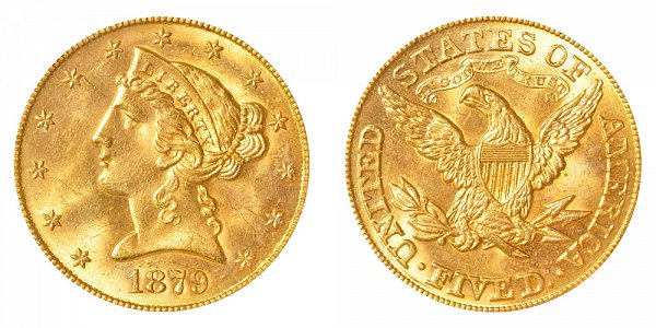 1879 Liberty Head $5 Gold Half Eagle - Five Dollars 