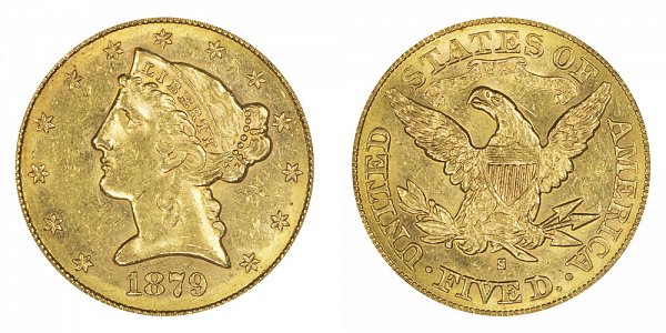 1879 S Liberty Head $5 Gold Half Eagle - Five Dollars