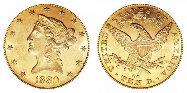 1880 CC Liberty Head $10 Gold Eagle - Ten Dollars 