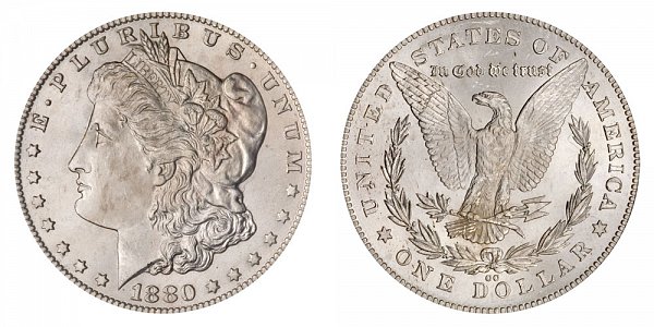 1880 8/7 CC Morgan Silver Dollar - Reverse of 1878 - 8 Over 7 Overdate 