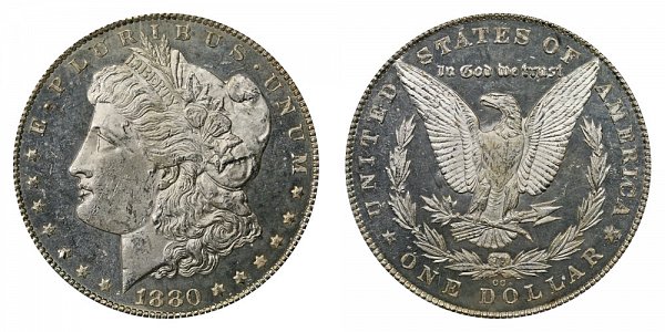 1880 CC Morgan Silver Dollar - Reverse of 1879 - 8/7 Dash Under 8