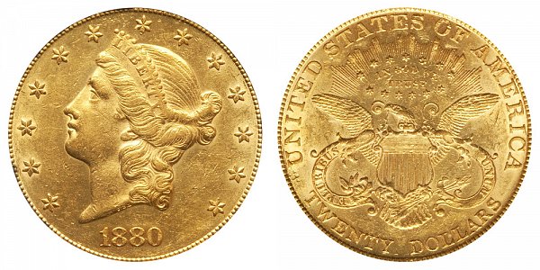 1880 Liberty Head $20 Gold Double Eagle - Twenty Dollars 