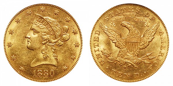 1880 O Liberty Head $10 Gold Eagle - Ten Dollars 