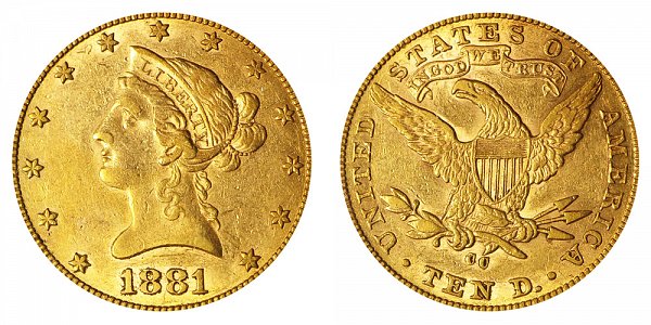 1881 CC Liberty Head $10 Gold Eagle - Ten Dollars 