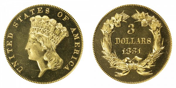 1881 Indian Princess Head $3 Gold Dollars - Three Dollars 