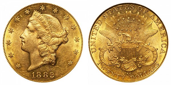 1882 CC Liberty Head $20 Gold Double Eagle - Twenty Dollars 
