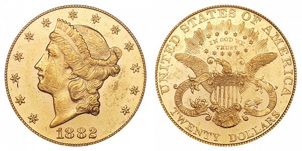 1882 Liberty Head $20 Gold Double Eagle - Twenty Dollars 