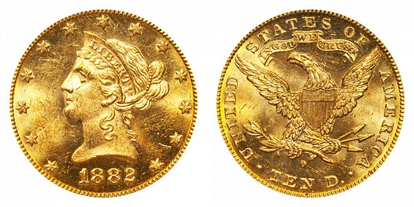 1882 O Liberty Head $10 Gold Eagle - Ten Dollars 