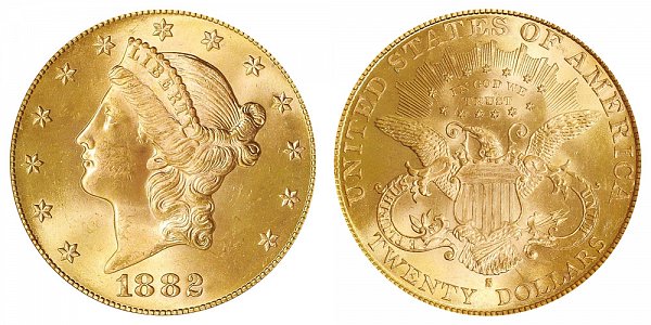 1882 S Liberty Head $20 Gold Double Eagle - Twenty Dollars 