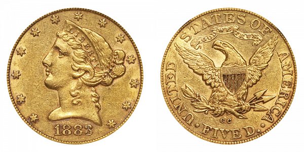 1883 CC Liberty Head $5 Gold Half Eagle - Five Dollars 
