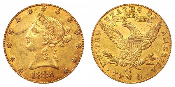 1884 CC Liberty Head $10 Gold Eagle - Ten Dollars 