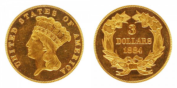 1884 Indian Princess Head $3 Gold Dollars - Three Dollars 