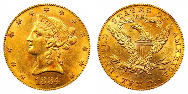 1884 S Liberty Head $10 Gold Eagle - Ten Dollars 