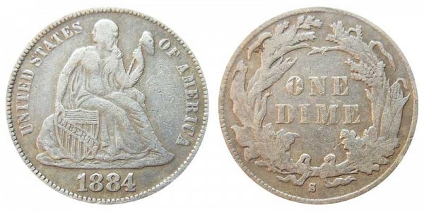 1884 S Seated Liberty Dime 