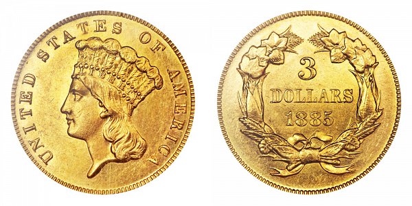 1885 Indian Princess Head $3 Gold Dollars - Three Dollars 