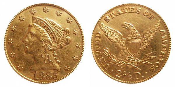 1885 Liberty Head $2.50 Gold Quarter Eagle - 2 1/2 Dollars 