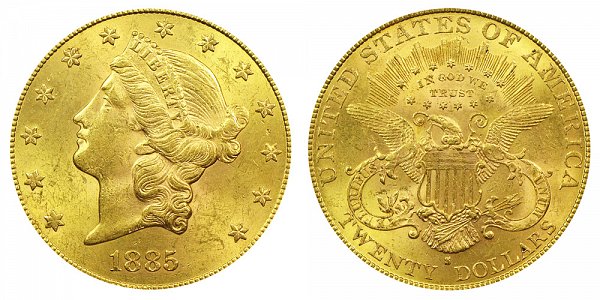 1885 S Liberty Head $20 Gold Double Eagle - Twenty Dollars 