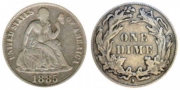 1885 S Seated Liberty Dime 