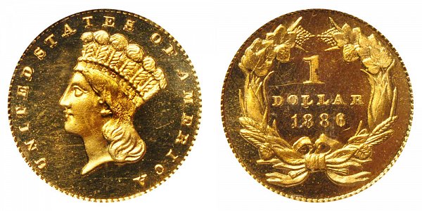 1886 Large Indian Princess Head Gold Dollar G$1 