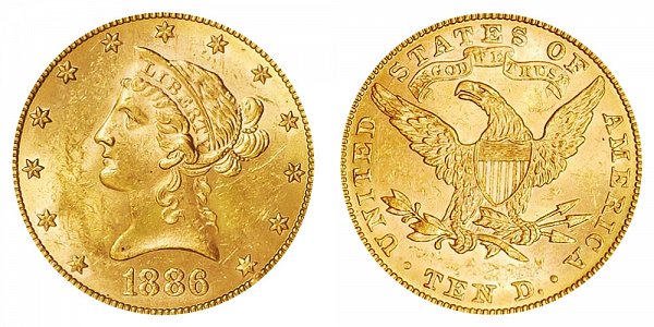 1886 Liberty Head $10 Gold Eagle - Ten Dollars 