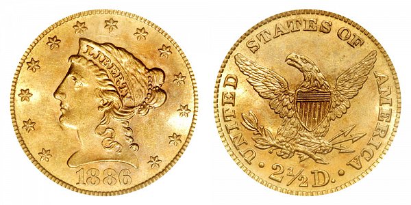 1886 Liberty Head $2.50 Gold Quarter Eagle - 2 1/2 Dollars 