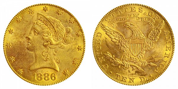 1886 S Liberty Head $10 Gold Eagle - Ten Dollars 