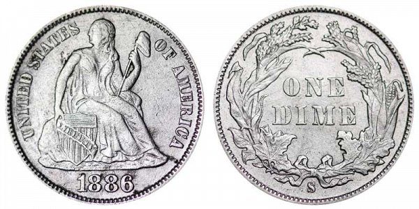 1886 S Seated Liberty Dime 