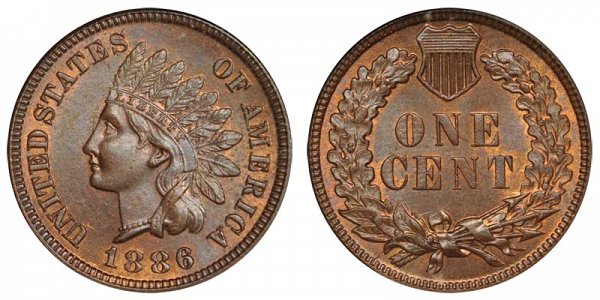 1886 Type 1 Indian Head Cent Penny 