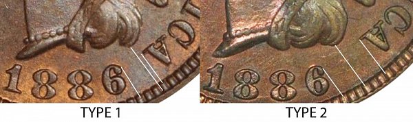 1886 Type 1 vs Type 2 Indian Head Cent Penny 