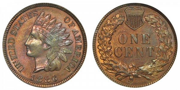 1886 Type 2 Indian Head Cent Penny 