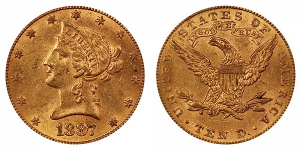 1887 Liberty Head $10 Gold Eagle - Ten Dollars 