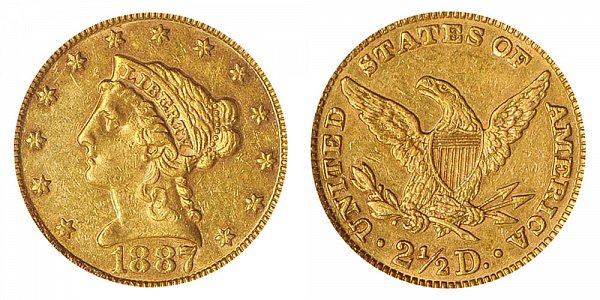 1887 Liberty Head $2.50 Gold Quarter Eagle - 2 1/2 Dollars 