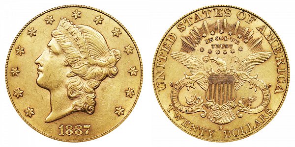 1887 S Liberty Head $20 Gold Double Eagle - Twenty Dollars 